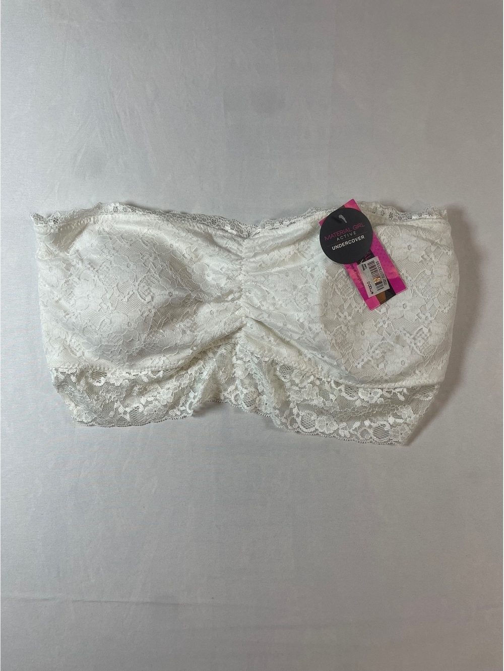 NWT Material Girl Active Womens XL Lace Bandeau Tube Top Bra Bright White